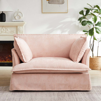 Fauteuil d'appoint surdimensionné en chenille confortable avec deux ports de chargement et coussins décoratifs