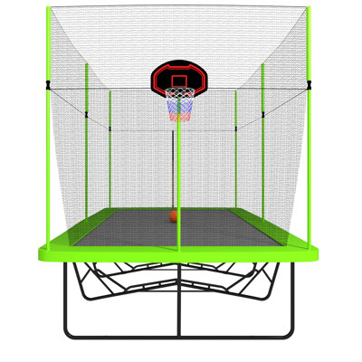 10Ft By 17Ft Rectangule Trampoline With Fabric Powder-Coated Galvanized Steel Tubes With Basketball Hoop System Advanced Ladder