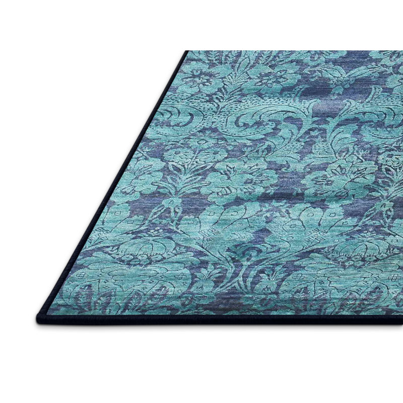 Tapis de zone bleu contemporain, Rectangle 5 pi x 7 pi