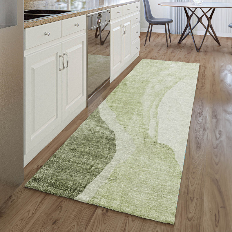 Premium Machine Washable Prisco Olive Rug, Runner 2'3" x 7'6"