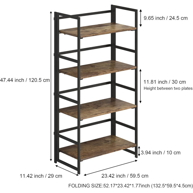 No component folding bookshelf storage rack 4 -layer retro multi -function storage rack