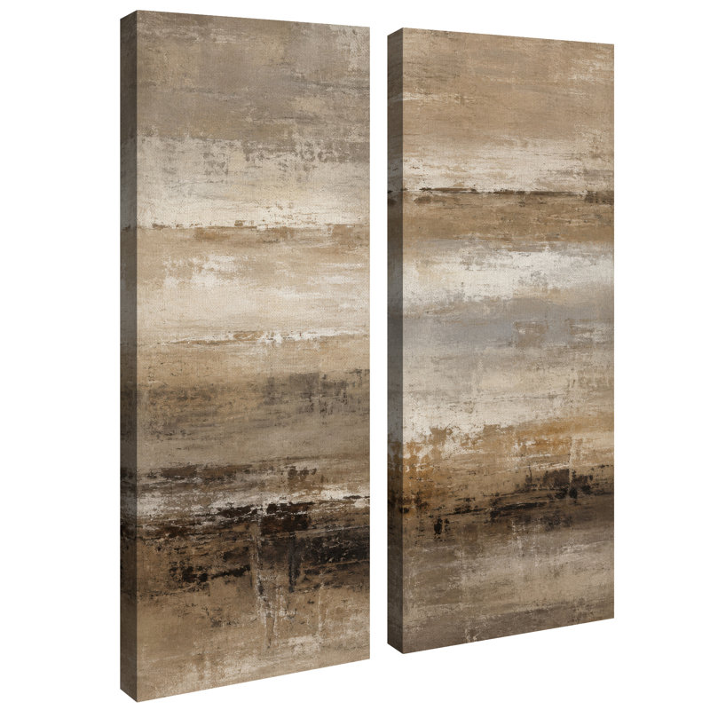 Ensemble de 2 impressions d'art murales encadrées sur toile, brun beige neutre, format 32 po x 12 po x 2 po