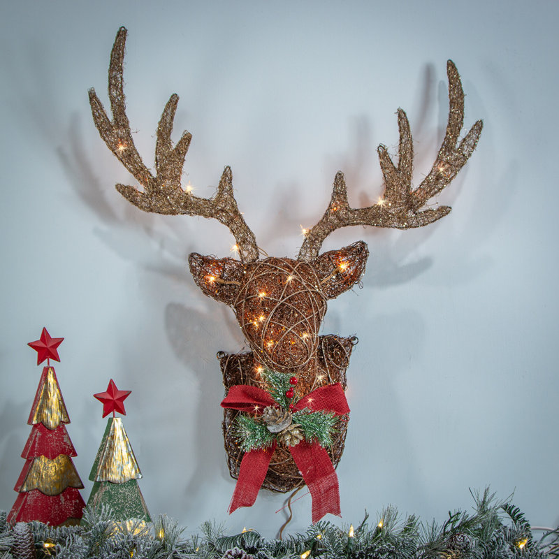 Décoration murale traditionnelle en cerf de Noël avec lumières DEL