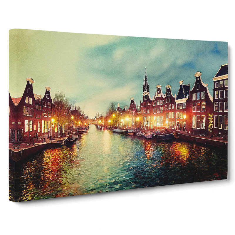 Amsterdam Canal Watercolour Vol.3 - Wrapped Canvas, 40cm H x 60cm W x 3cm D