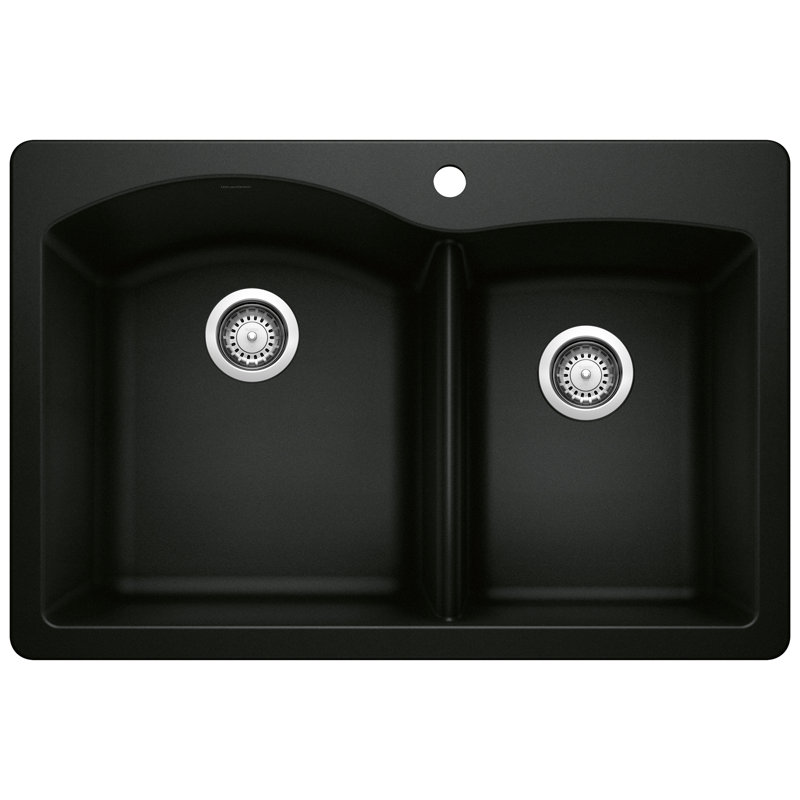 Diamond SILGRANIT 33" L x 22" W Double Bowl Drop-in/Undermount Kitchen Sink, Coal Black