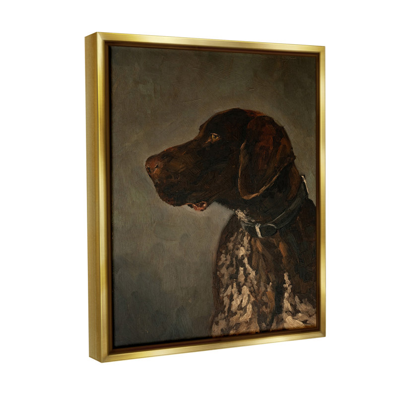 "Traditional Pointer Dog Portrait" par Marian Parsons sur toile, H 21 po x l 17 po, Cadre flottant métallique doré