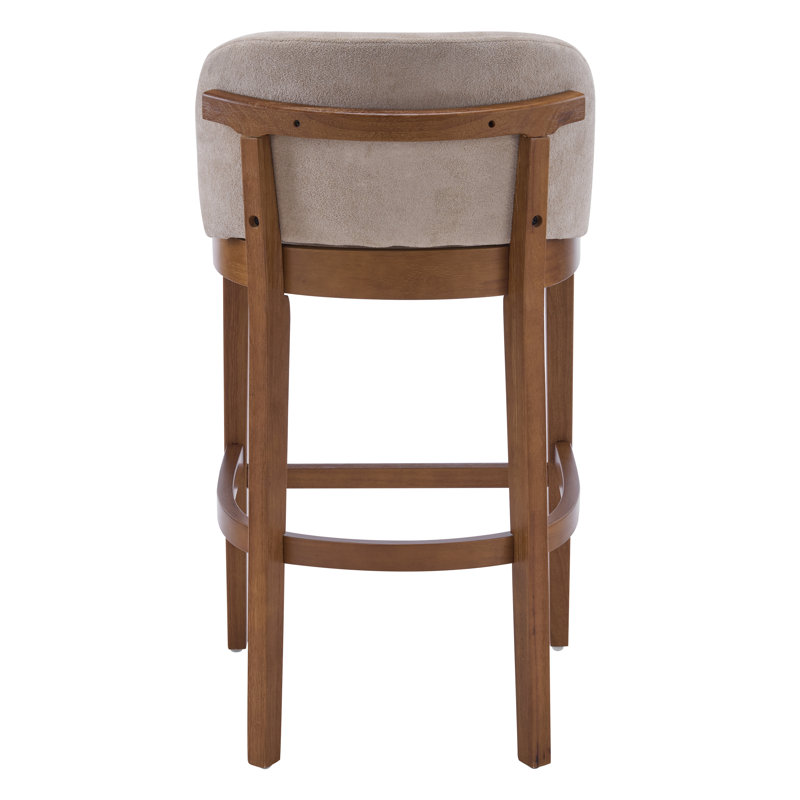 Tabouret de bar Mid-Century rembourré en bois d'hévéa avec dossier bas incurvé de 29 po Fleeton, Velours taupe, 2