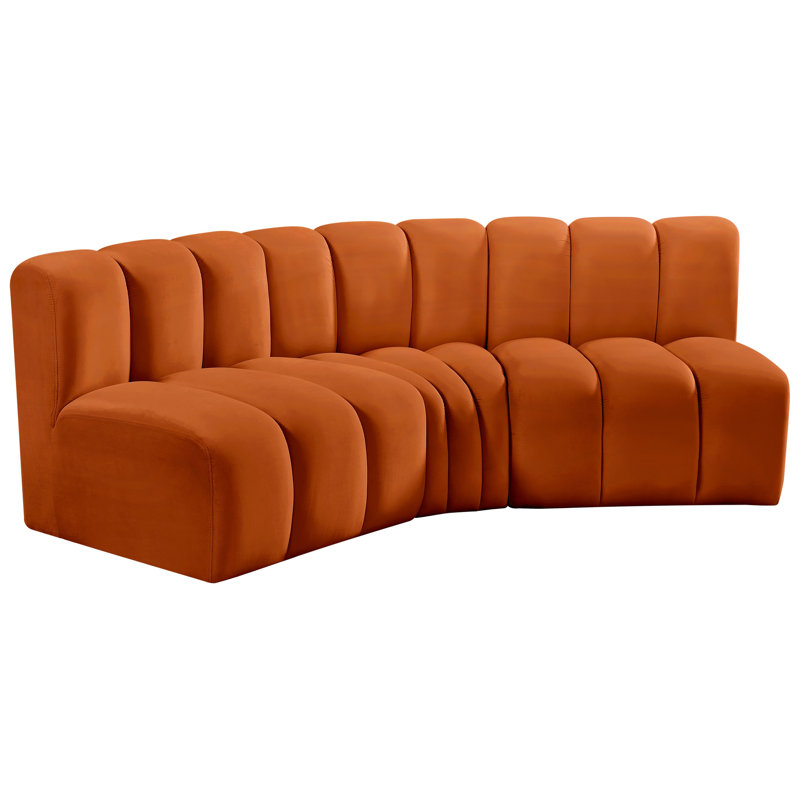Hyoung Upholstered Curved Sectional Reversible, Cognac Velvet