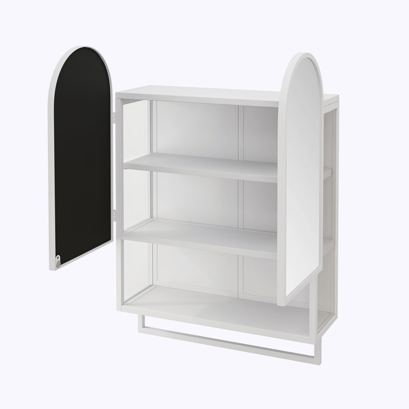 Armoire à pharmacie à deux portes avec miroir et armoire à pharmacie 2 portes avec tablette ouverte et porte-serviettes