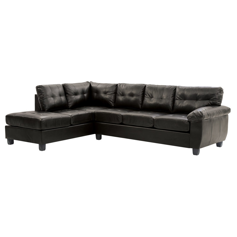 Sectional, Black Faux Leather, Left Hand Facing
