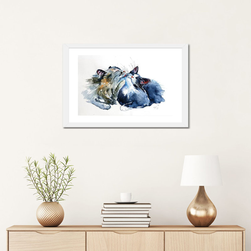 Reproduction d’art, "Cats" par Anna Brigitta Kovacs, Papier encadré blanc, Blanc, H 16 po x l 24 po x P 1 po