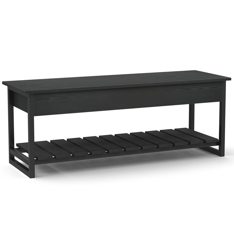 47" Lift Top Storage Bench with Shelf, Black