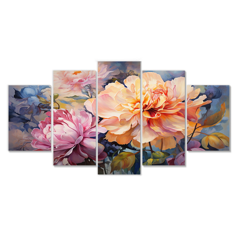 Ayalisse - pivoine, art mural 5 pièces