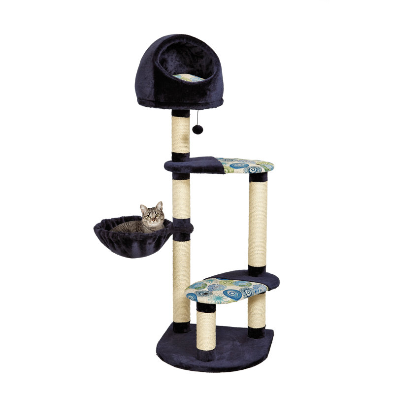 Large Blue and White Sisal Cat Tree with Perches