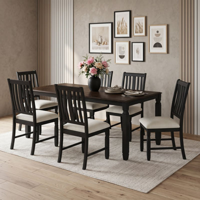7-Piece Extendable Dining Set with Rectangular Table, Removable Leaf and 6 Upholstered Chairs
