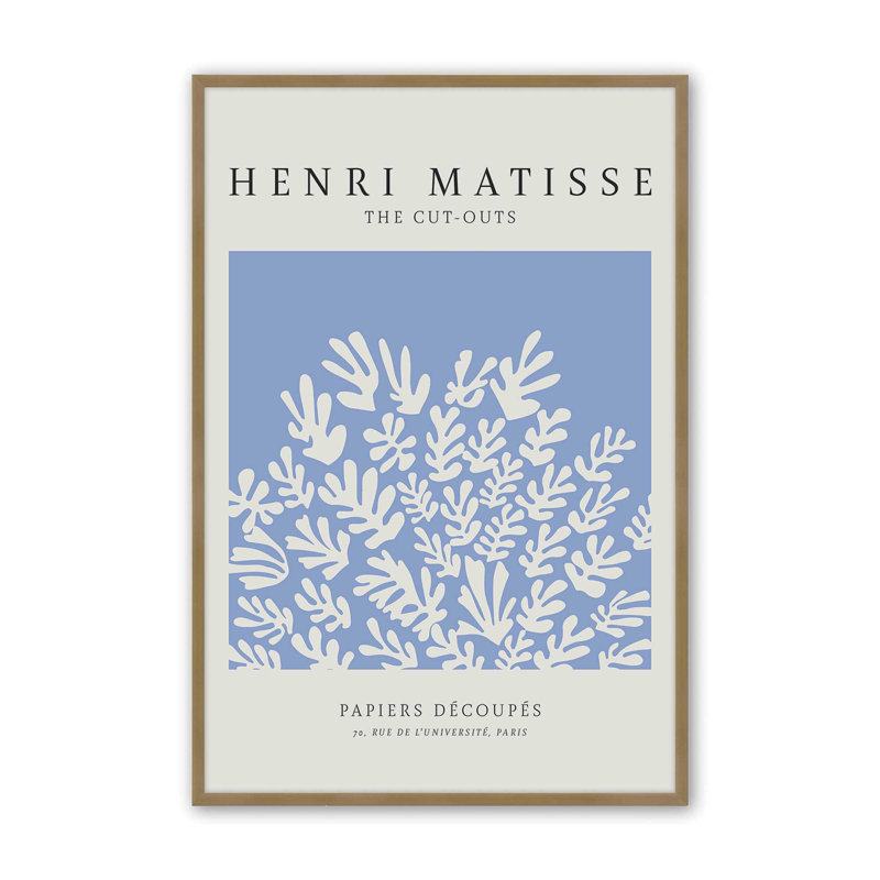Affiche La Gerbe en bleu Matisse, Impression encadrée sans passe-partout, Or brossé, H 37,25 po x l 25,25 po