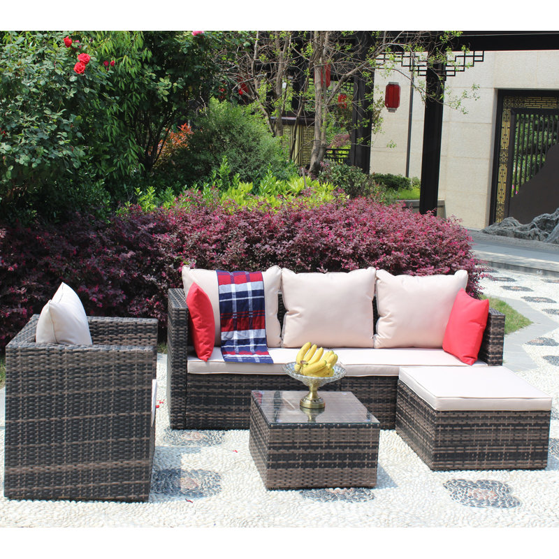 Ensemble de meubles de patio 4 pièces, Brun, Blanc
