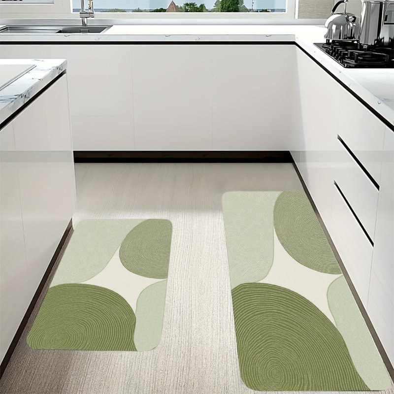 Green Circular Swirl, Kitchen Mats Set of 2