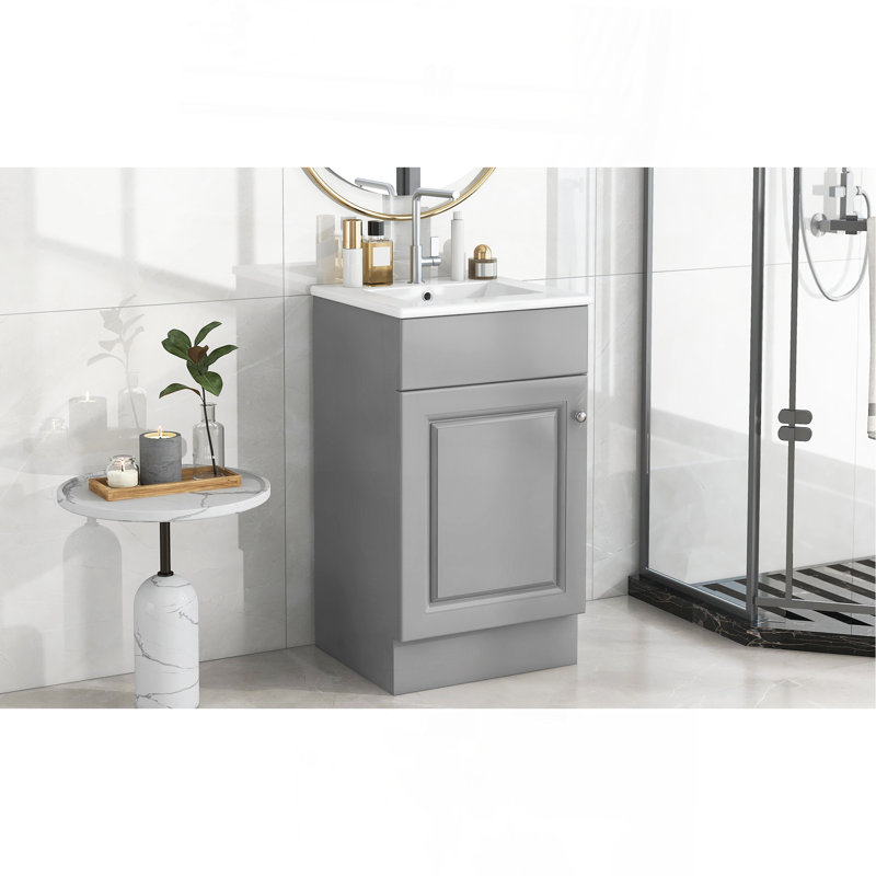Meuble-lavabo 18 po avec lavabo, meuble-lavabo avec tablette de porte et tablette réglable, gris, Gris