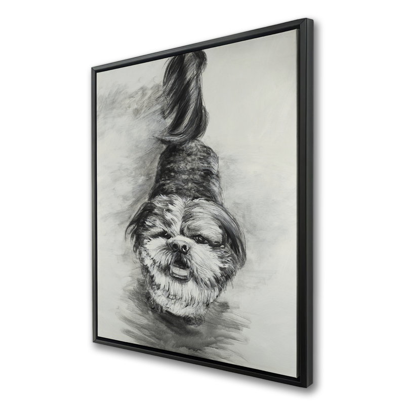 Esquisse de chien heureux - Toile encadrée pour décoration de chambre blanche, H 49,25 po x l 37,25 po