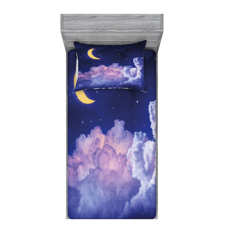 Microfiber Sheet Set, Twin XL Sheet Set with Fitted Sheet, Cloudy Sky of the Moon