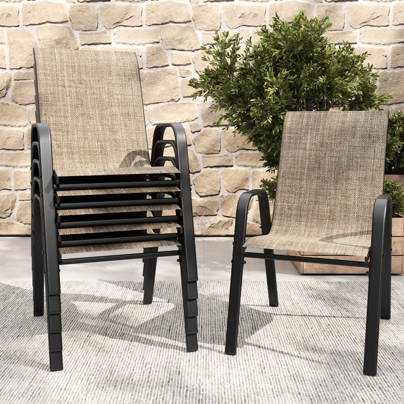 6 chaises de patio avec siège large, 350 lb, imperméables et résistantes à la décoloration, à la rouille, pour un usage commercial, capacité ergonomique, structure, tissu