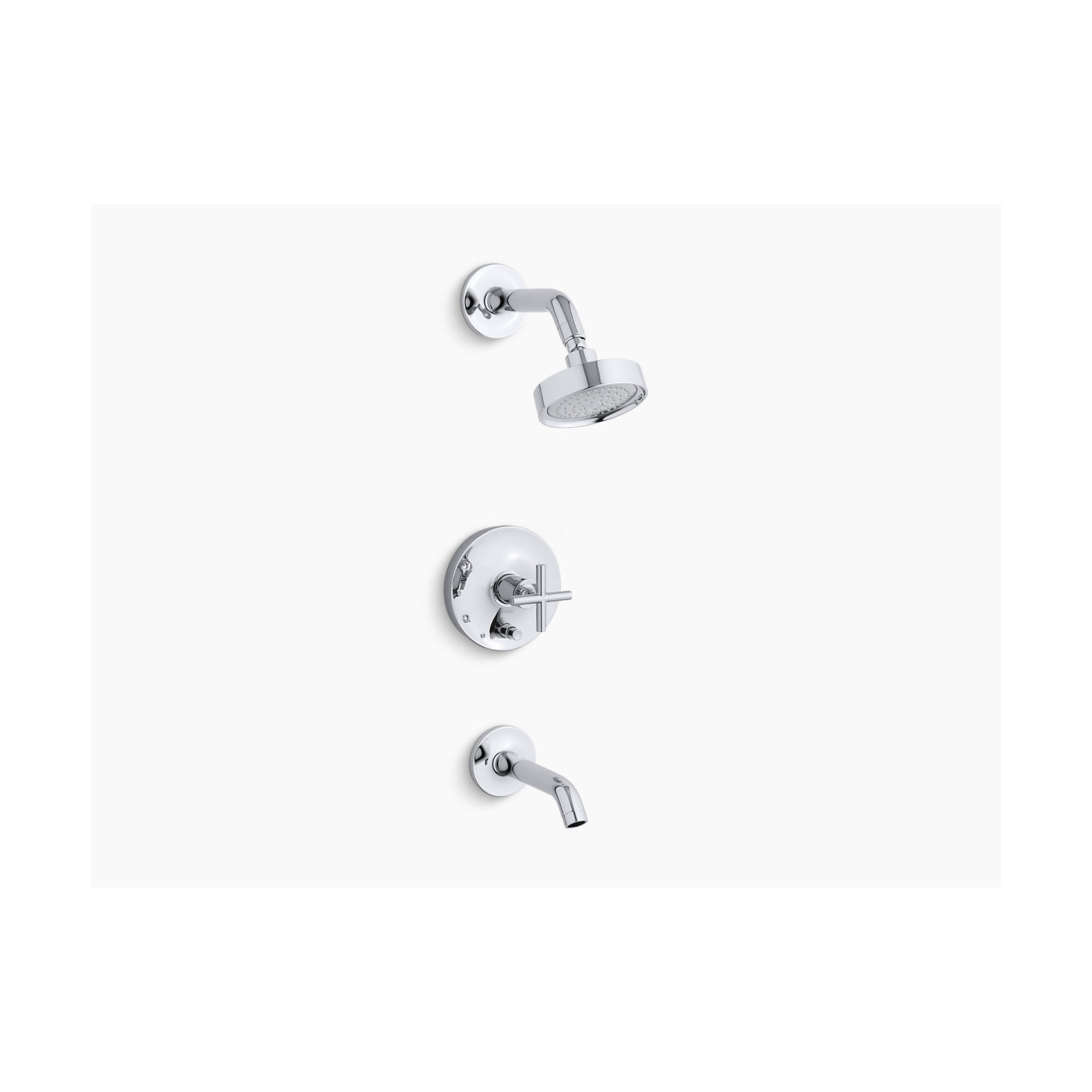 Purist Pressure-Balancing Thermostatic Tub and Shower Faucet, Vibrant Polished Nickel, Cross Handle, 2.5 GPM