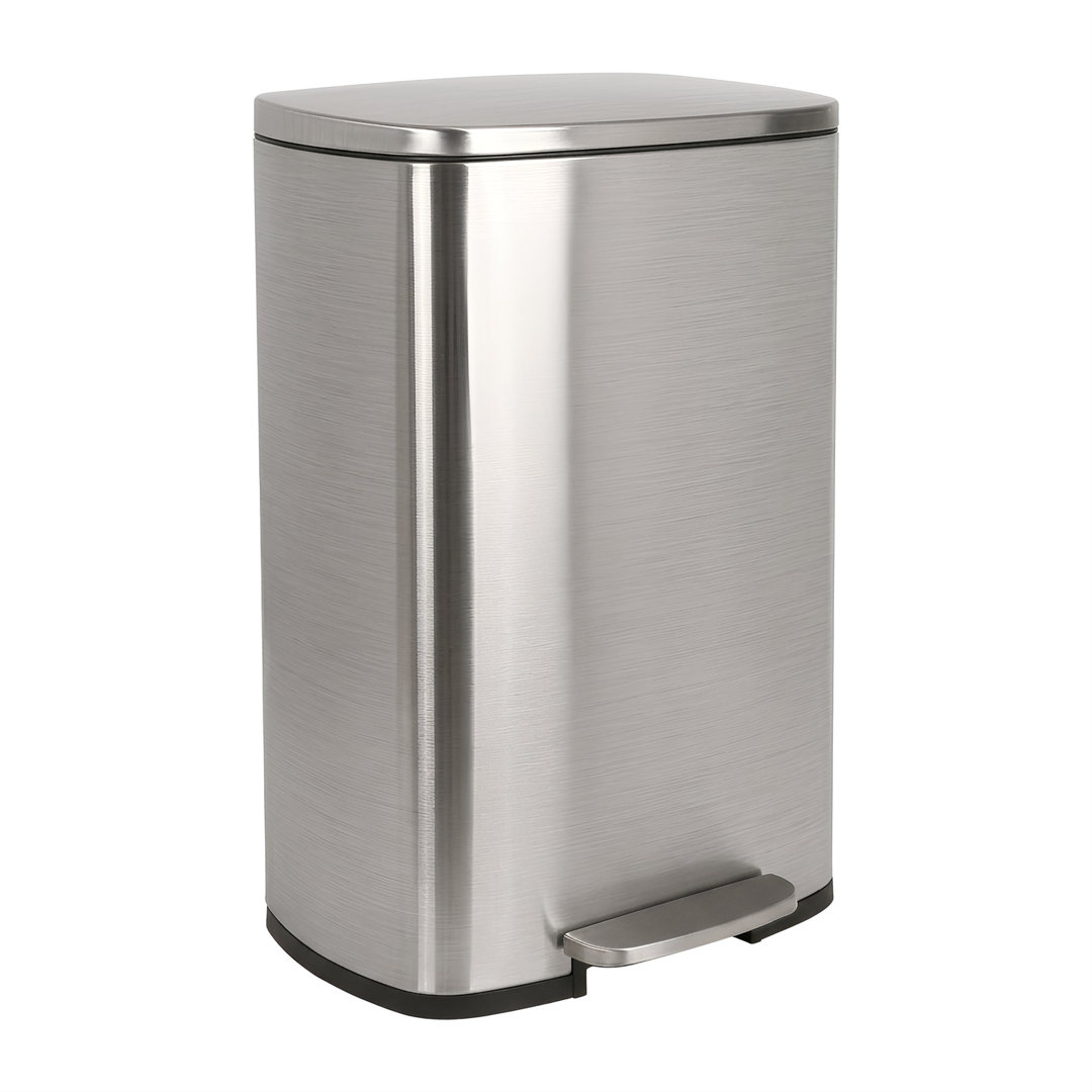 B&Q - 50L Kitchen Waste BinSilver Soft Close Kitchen Trash Can Stainless Steel Rubbish Pedal Bin With Inner Bucket - Image 3