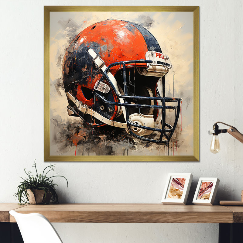 Casque de football noir et rouge - Art mural de football sportif, Encadrement doré, H 36 po x l 36 po x P 1,5 po