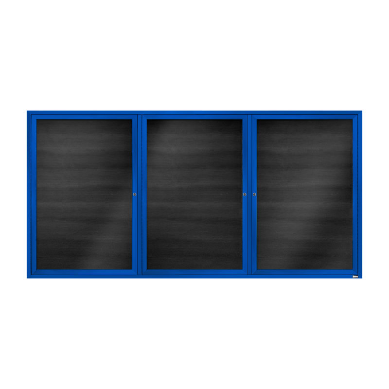 Tableau d'affichage mural fermé pour armoire d'annuaire, Bleu thermolaqué, Trois, H 48 po x l 96 po