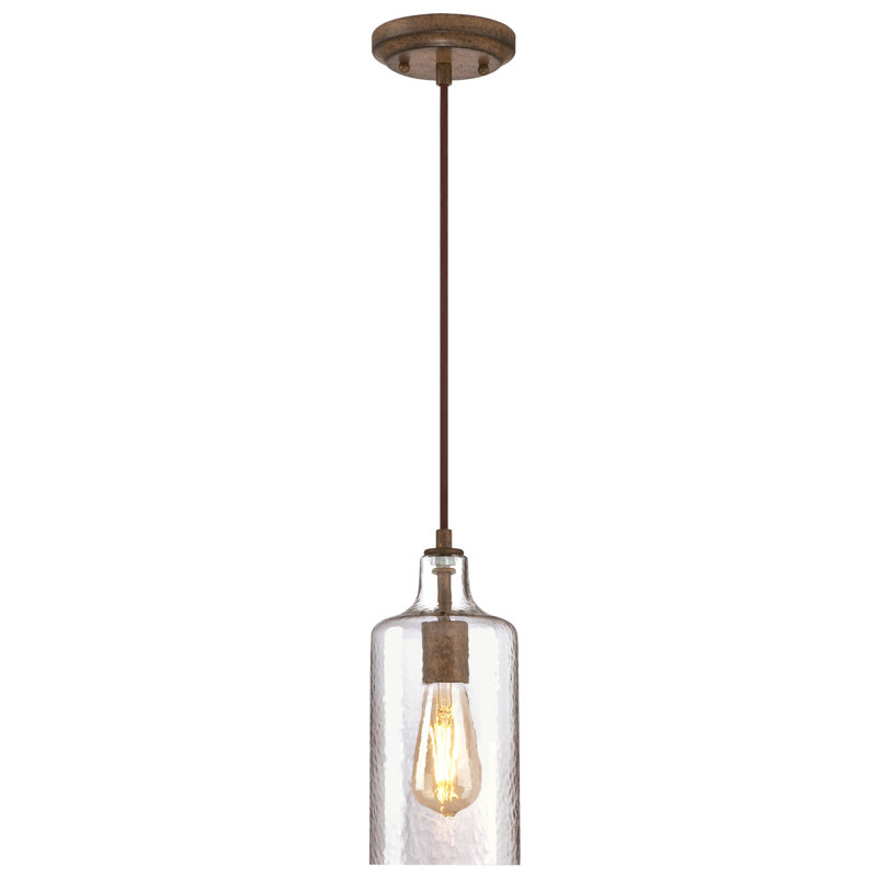 Luminaire suspendu cylindrique à 1 lumière Katelynn, Bois de grange