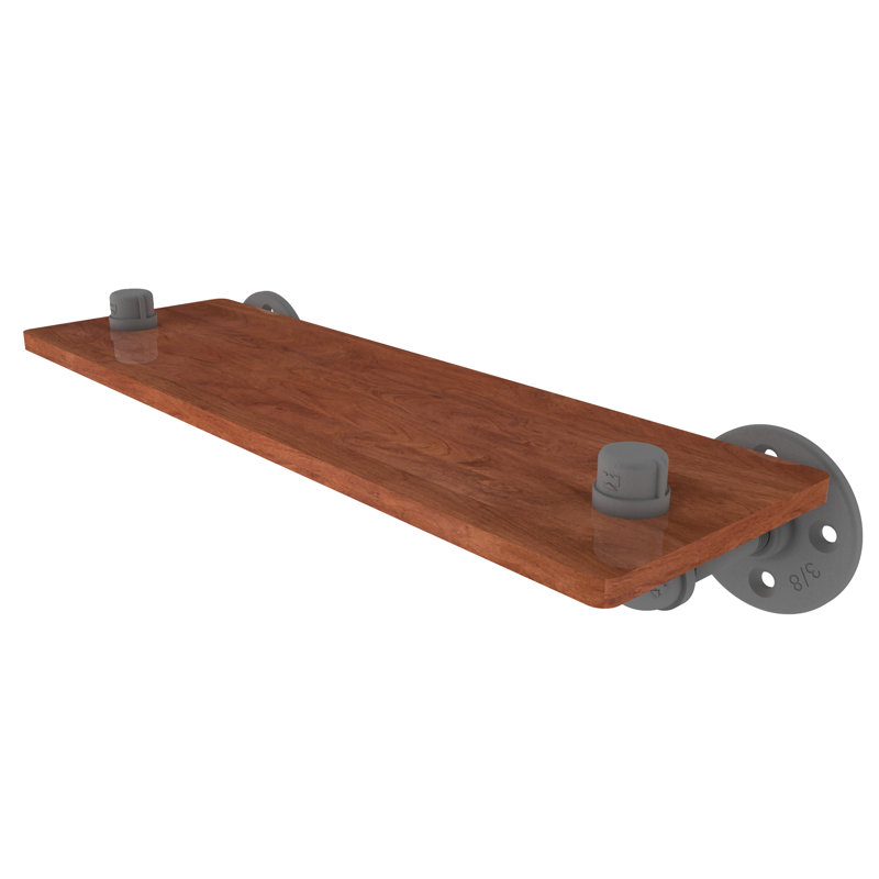 Bayer Solid Wood Industrial Pipe Shelves, Matte Gray, 6.5" H x 16" W x 5.6" D