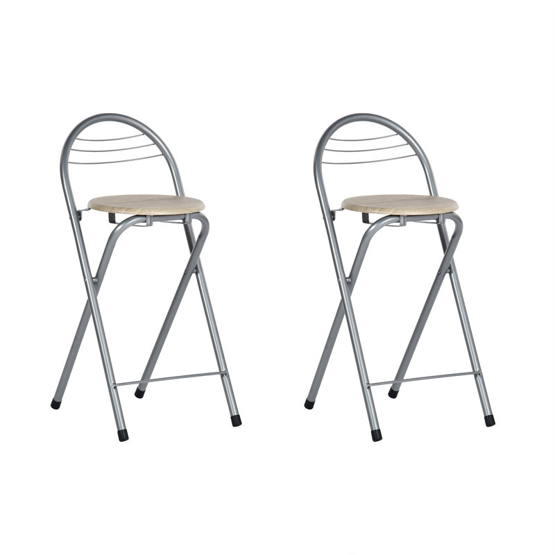 Modern Folding Bar Stools, Compact Kitchen Foldable Bar Stools With Backrest (Silver), Beech, 2