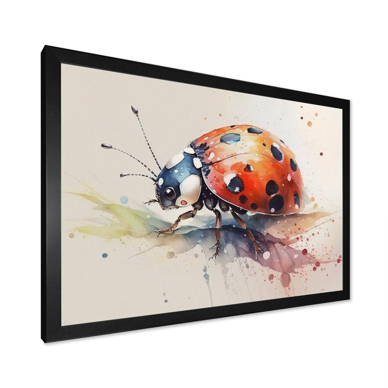 «Ladybug on a Leaf Watercolor», reproduction sur toile, L 20 po x H 12 po, Impression noire sur toile encadrée