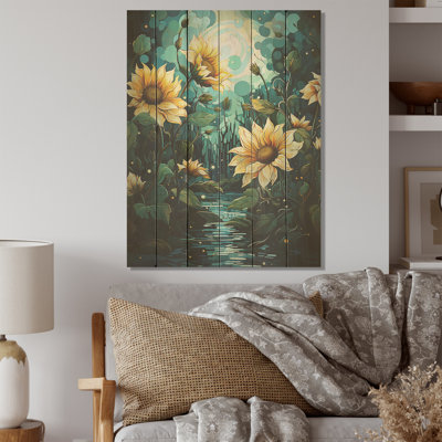 Méticuleusement tournesols - tournesols, art sur bois de pin naturel