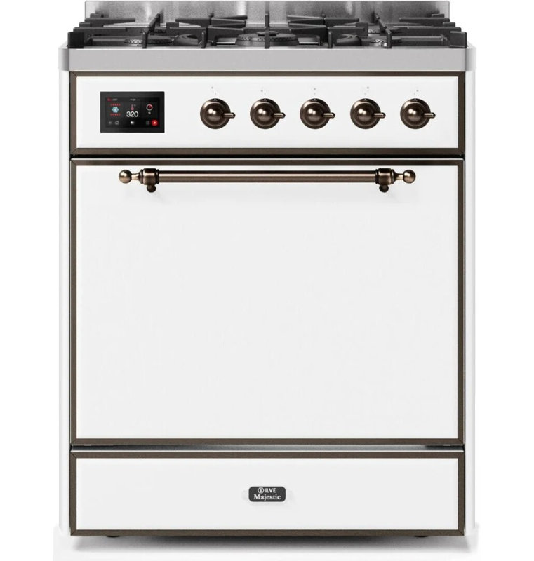 Cuisinière à double combustible 30 pouces ILVE Majestic II, 5 brûleurs en laiton, 4 cu. Capacité du four (porte pleine)