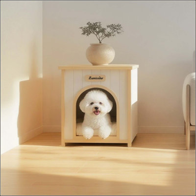 Flat Roof Pet House  FSC Solid Wood 53×51.6×60 Cm Indoor Shelter For Small Cats & Dogs