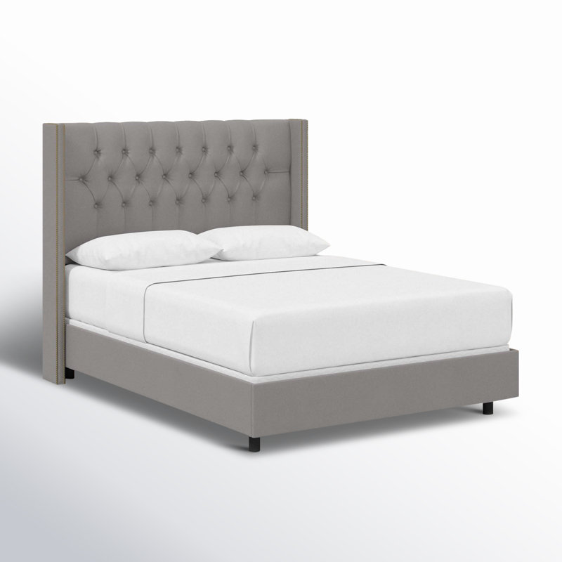 Lit tapissier standard Breckin, Double, Velours performance loutre classique