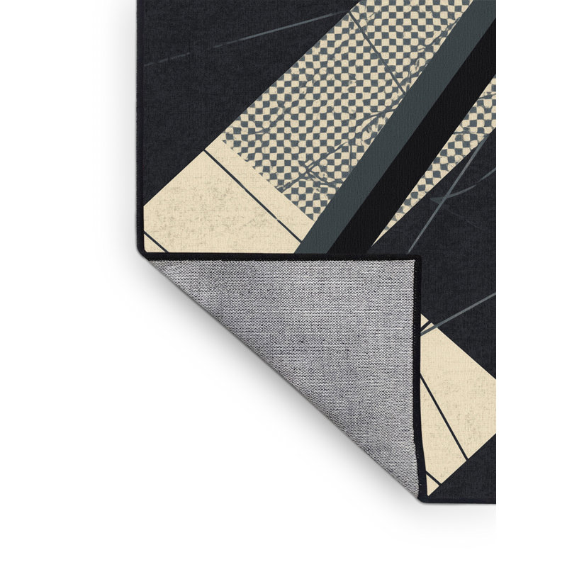Tapis noir à motif géométrique moderne en éponge lavable à la machine Fillmore Katana, 8 x 10