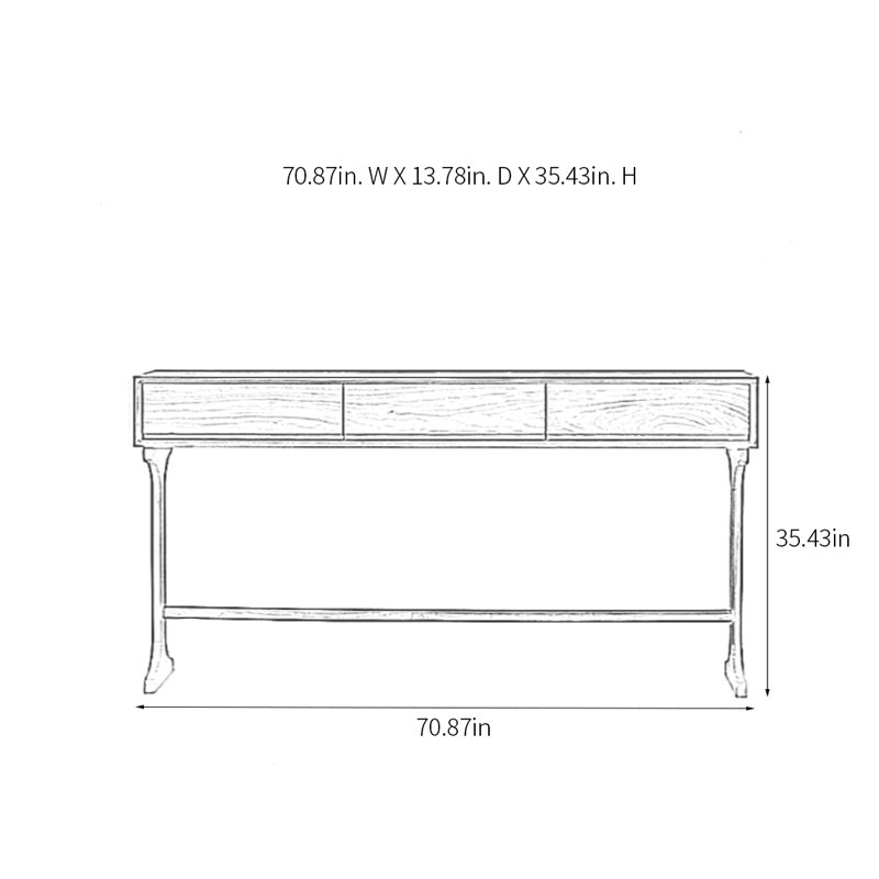 Console multifonctionnelle à 3 tiroirs, 35.43" H x 70.87" W x 13.78" D