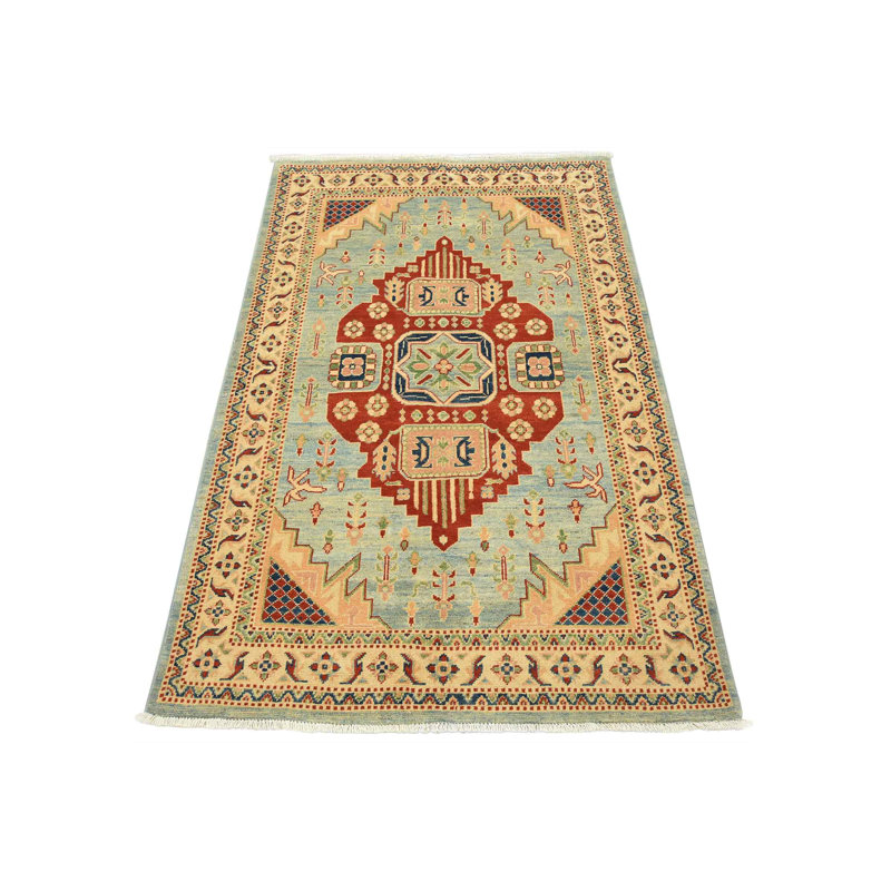 Tapis gris en laine noué à la main de conception unique 4 pi x 5 pi 11 po