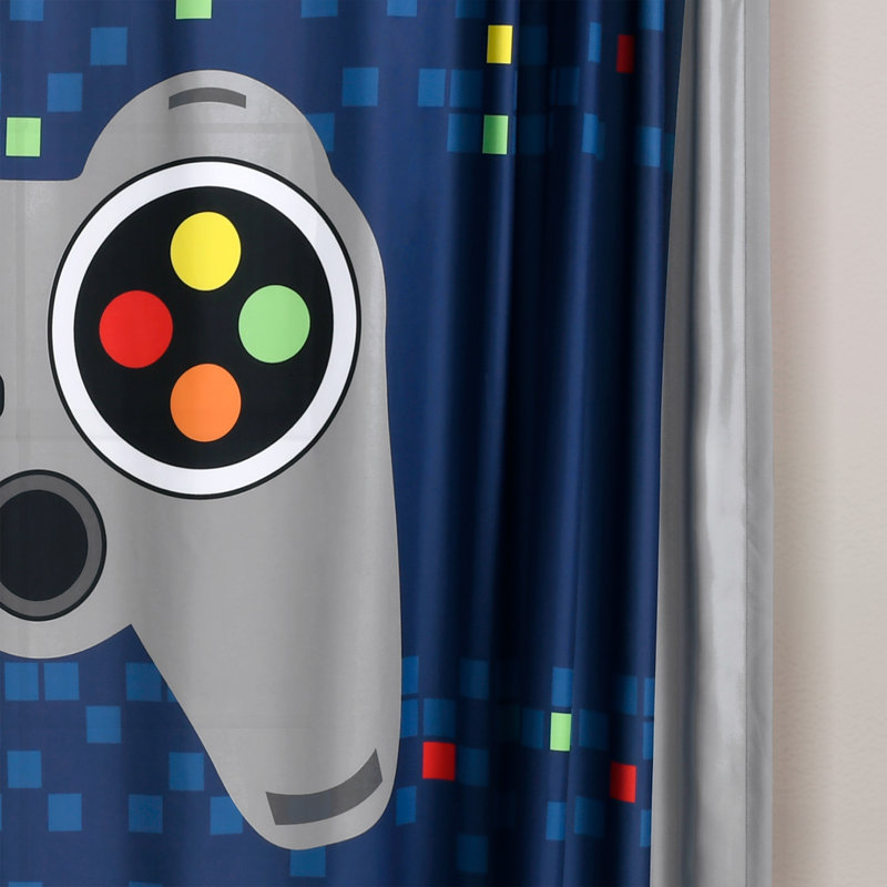 Navy Polyester Video Game Blackout Window Panels for Kids