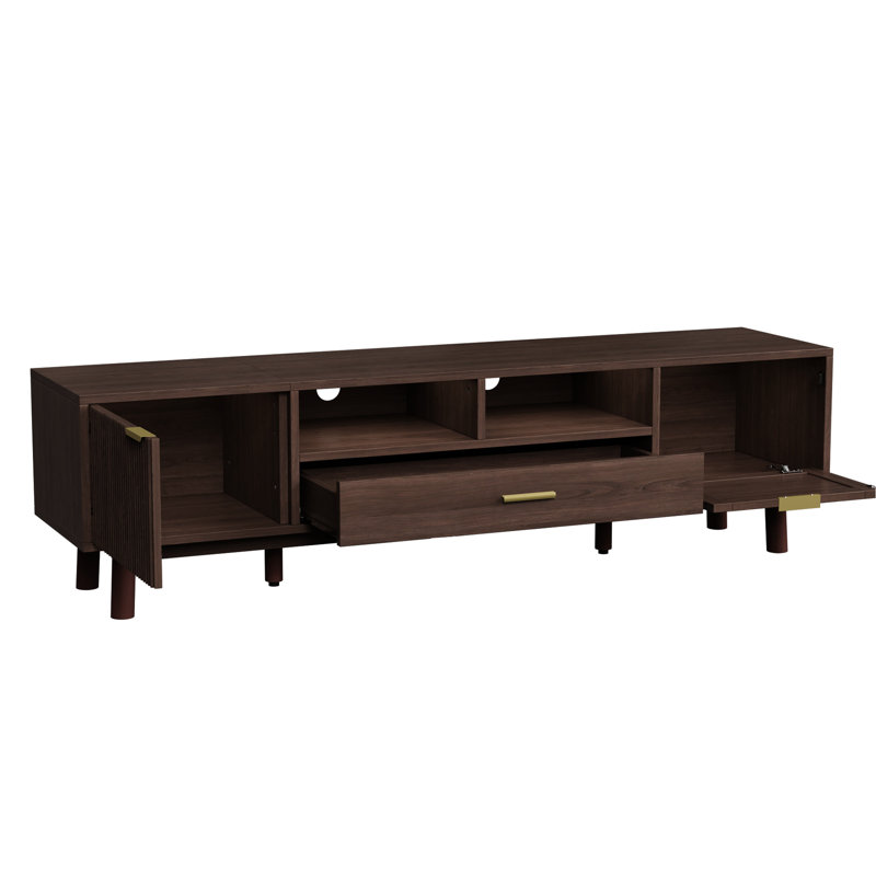 Meuble télé de 60 à 69 po, fonction de fermeture silencieuse, conception de tiroir, couche de bois massif, rangement multifonctionnel de 75 po, tiroirs, pieds, pour la décoration de la chambre à coucher