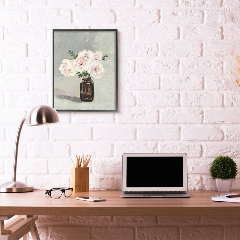 « fleur pot painting », impression sur toile, H 30 po x l 24 po x P 1,5 po, Giclée encadrée noir minuit