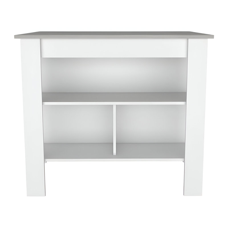 Kitchen Island with Three Storage Shelves, White, 27.5" H x 40.5" W x 27.5" D, Light Gray