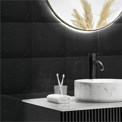 Daoud 10Pcs Self Adhesive Flooring 30x30 cm PVC Tile in Black