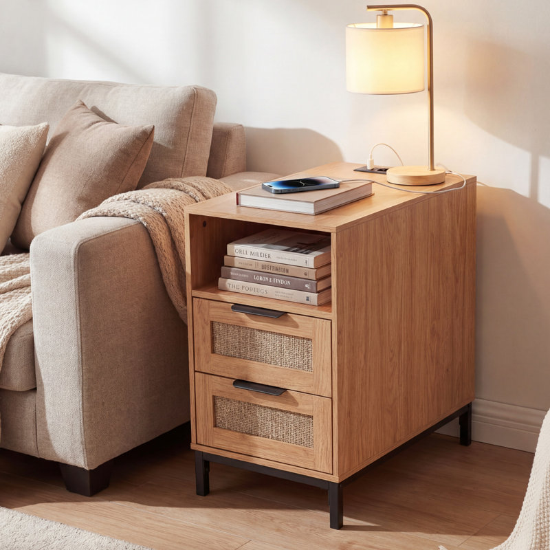 35cm W Metal Bedside Table, Brown