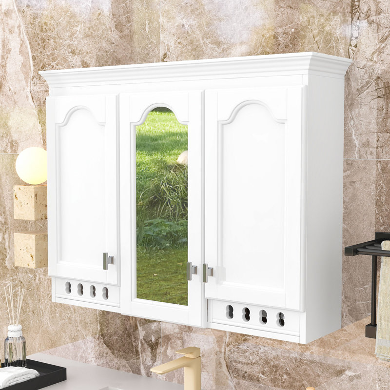 Armoire à miroir murale de 35 pouces avec tablettes réglables et charnières à fermeture en douceur, White