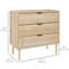 Commode de chambre à coucher, commode 3 tiroirs avec panneaux cannelés, chêne
