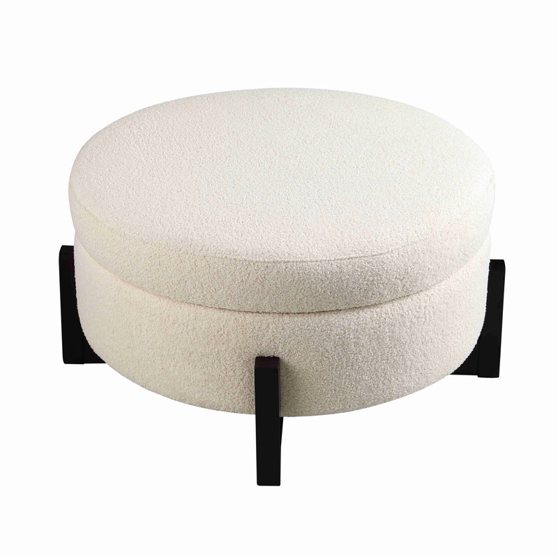 Repose-pieds rond élégant avec rangement à l'intérieur, pieds pliables en chêne